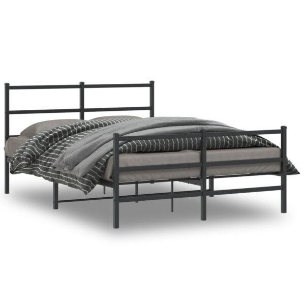 Cadru pat metalic cu tăblie de cap/picioare , negru, 140x200 cm