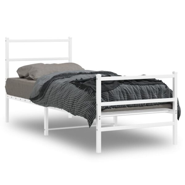 Cadru de pat metalic cu tăblie de cap/picioare  alb, 80x200 cm
